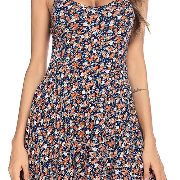 ACEVOG Women’s Spaghetti Strap Floral Skater Dress - Picture 11 of 12